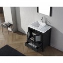 Dior 28" Single Bathroom Vanity in Zebra Grey with White Engineered Stone Top and Square Sink with Brushed Nickel Faucet and Mirror