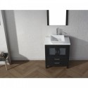 Dior 28" Single Bathroom Vanity in Zebra Grey with White Engineered Stone Top and Square Sink with Brushed Nickel Faucet and Mirror