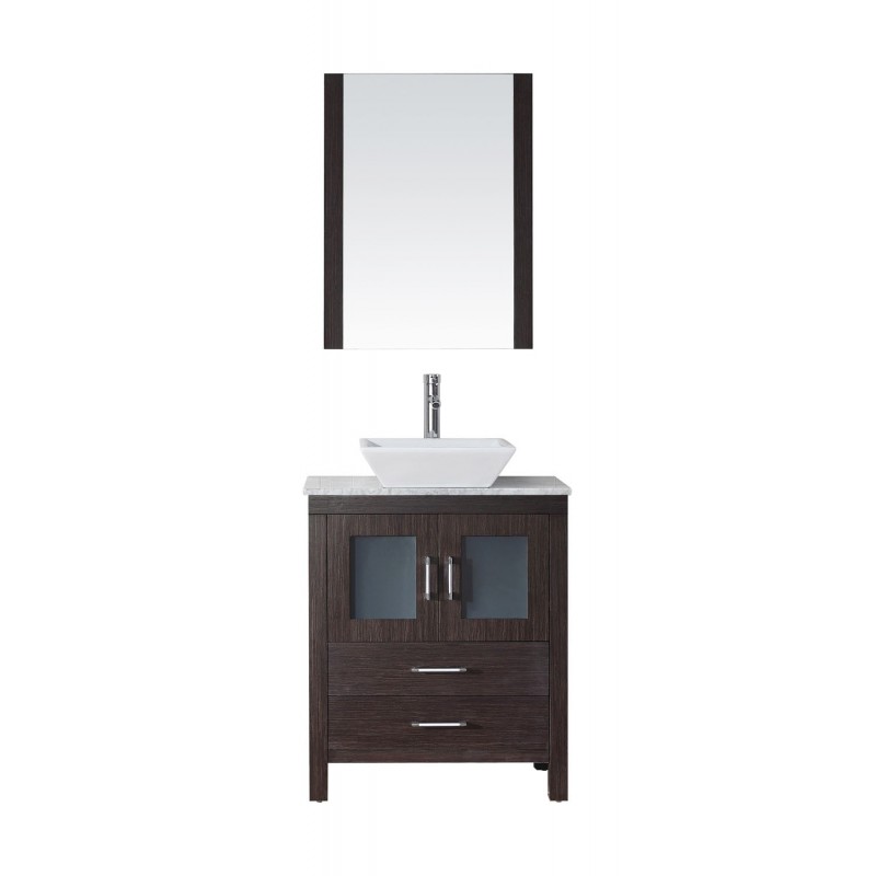 Dior 28" Single Bathroom Vanity in Espresso with Marble Top and Square Sink with Polished Chrome Faucet and Mirror