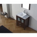 Dior 28" Single Bathroom Vanity in Espresso with Marble Top and Square Sink with Polished Chrome Faucet and Mirror