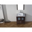 Dior 28" Single Bathroom Vanity in Espresso with Marble Top and Square Sink with Polished Chrome Faucet and Mirror