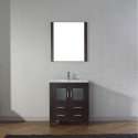 Dior 30" Single Bathroom Vanity in Espresso with Slim White Ceramic Top and Square Sink with Brushed Nickel Faucet and Mirror
