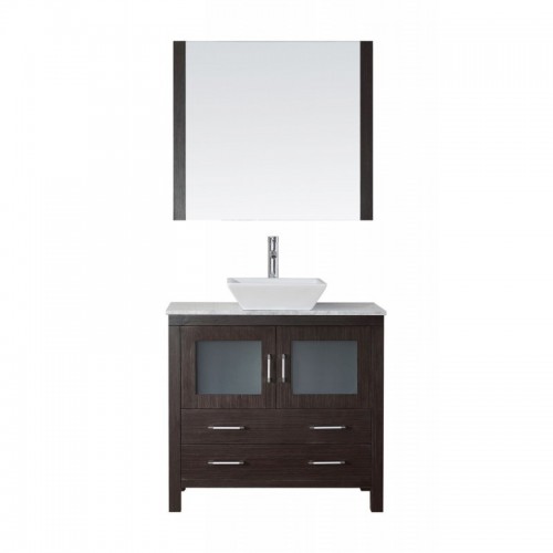 Dior 30" Single Bathroom Vanity in Espresso with Marble Top and Square Sink with Polished Chrome Faucet and Mirror