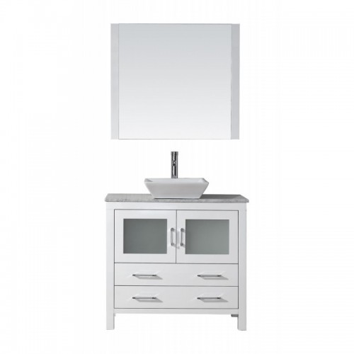 Dior 30" Single Bathroom Vanity in White with Marble Top and Square Sink with Brushed Nickel Faucet and Mirror