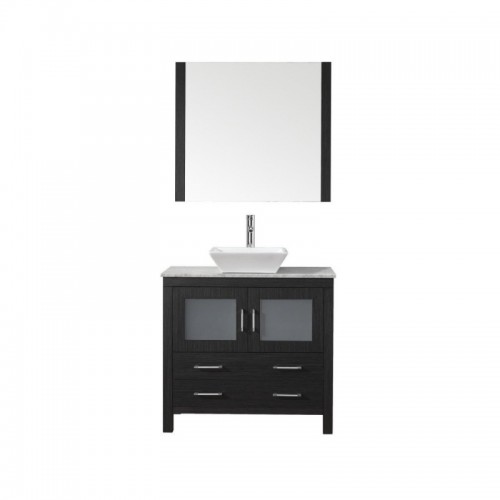 Dior 30" Single Bathroom Vanity in Zebra Grey with Marble Top and Square Sink with Polished Chrome Faucet and Mirror