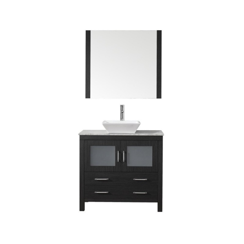 Dior 30" Single Bathroom Vanity in Zebra Grey with Marble Top and Square Sink with Polished Chrome Faucet and Mirror