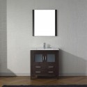 Dior 32" Single Bathroom Vanity in Espresso with Slim White Ceramic Top and Square Sink with Polished Chrome Faucet and Mirror