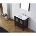 Dior 32" Single Bathroom Vanity in Espresso with Slim White Ceramic Top and Square Sink with Polished Chrome Faucet and Mirror