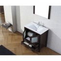 Dior 32" Single Bathroom Vanity in Espresso with Slim White Ceramic Top and Square Sink with Polished Chrome Faucet and Mirror