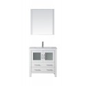 Dior 32" Single Bathroom Vanity in White with Slim White Ceramic Top and Square Sink with Brushed Nickel Faucet and Mirror