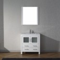 Dior 32" Single Bathroom Vanity in White with Slim White Ceramic Top and Square Sink with Brushed Nickel Faucet and Mirror