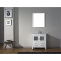 Dior 32" Single Bathroom Vanity in White with Slim White Ceramic Top and Square Sink with Brushed Nickel Faucet and Mirror