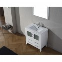 Dior 32" Single Bathroom Vanity in White with Slim White Ceramic Top and Square Sink with Brushed Nickel Faucet and Mirror