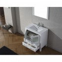 Dior 32" Single Bathroom Vanity in White with Slim White Ceramic Top and Square Sink with Brushed Nickel Faucet and Mirror