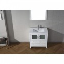 Dior 32" Single Bathroom Vanity in White with Slim White Ceramic Top and Square Sink with Brushed Nickel Faucet and Mirror