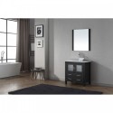 Dior 32" Single Bathroom Vanity in Zebra Grey with White Engineered Stone Top and Square Sink with Polished Chrome Faucet and Mirror