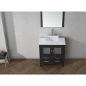Dior 32" Single Bathroom Vanity in Zebra Grey with White Engineered Stone Top and Square Sink with Polished Chrome Faucet and Mirror