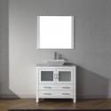 Dior 32" Single Bathroom Vanity in White with Marble Top and Square Sink with Brushed Nickel Faucet and Mirror