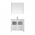 Dior 36" Single Bathroom Vanity in White with Slim White Ceramic Top and Square Sink with Polished Chrome Faucet and Mirror