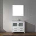 Dior 36" Single Bathroom Vanity in White with Slim White Ceramic Top and Square Sink with Polished Chrome Faucet and Mirror