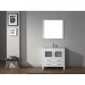 Dior 36" Single Bathroom Vanity in White with Slim White Ceramic Top and Square Sink with Polished Chrome Faucet and Mirror