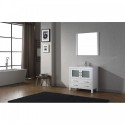 Dior 36" Single Bathroom Vanity in White with Slim White Ceramic Top and Square Sink with Polished Chrome Faucet and Mirror
