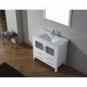 Dior 36" Single Bathroom Vanity in White with Slim White Ceramic Top and Square Sink with Polished Chrome Faucet and Mirror