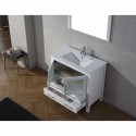 Dior 36" Single Bathroom Vanity in White with Slim White Ceramic Top and Square Sink with Polished Chrome Faucet and Mirror