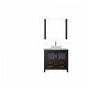 Dior 36" Single Bathroom Vanity in Espresso with Aqua Tempered Glass Top and Square Sink with Brushed Nickel Faucet and Mirror