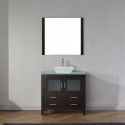 Dior 36" Single Bathroom Vanity in Espresso with Aqua Tempered Glass Top and Square Sink with Brushed Nickel Faucet and Mirror