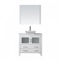 Dior 36" Single Bathroom Vanity in White with White Engineered Stone Top and Square Sink with Brushed Nickel Faucet and Mirror