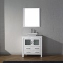 Dior 36" Single Bathroom Vanity in White with White Engineered Stone Top and Square Sink with Brushed Nickel Faucet and Mirror