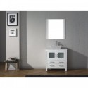 Dior 36" Single Bathroom Vanity in White with White Engineered Stone Top and Square Sink with Brushed Nickel Faucet and Mirror
