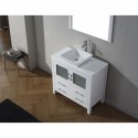 Dior 36" Single Bathroom Vanity in White with White Engineered Stone Top and Square Sink with Brushed Nickel Faucet and Mirror