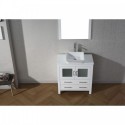 Dior 36" Single Bathroom Vanity in White with White Engineered Stone Top and Square Sink with Brushed Nickel Faucet and Mirror