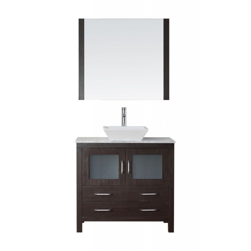 Dior 36" Single Bathroom Vanity in Espresso with Marble Top and Square Sink with Brushed Nickel Faucet and Mirror