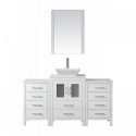 Dior 60" Single Bathroom Vanity in White with White Engineered Stone Top and Square Sink with Brushed Nickel Faucet and Mirror
