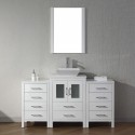 Dior 60" Single Bathroom Vanity in White with White Engineered Stone Top and Square Sink with Brushed Nickel Faucet and Mirror