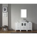 Dior 60" Single Bathroom Vanity in White with White Engineered Stone Top and Square Sink with Brushed Nickel Faucet and Mirror
