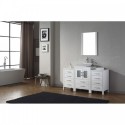 Dior 60" Single Bathroom Vanity in White with White Engineered Stone Top and Square Sink with Brushed Nickel Faucet and Mirror