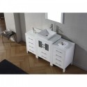 Dior 60" Single Bathroom Vanity in White with White Engineered Stone Top and Square Sink with Brushed Nickel Faucet and Mirror
