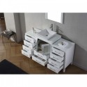 Dior 60" Single Bathroom Vanity in White with White Engineered Stone Top and Square Sink with Brushed Nickel Faucet and Mirror