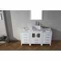 Dior 60" Single Bathroom Vanity in White with White Engineered Stone Top and Square Sink with Brushed Nickel Faucet and Mirror