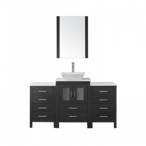 Dior 60" Single Bathroom Vanity in Zebra Grey with White Engineered Stone Top and Square Sink with Brushed Nickel Faucet and Mirror
