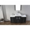 Dior 60" Single Bathroom Vanity in Zebra Grey with White Engineered Stone Top and Square Sink with Brushed Nickel Faucet and Mirror