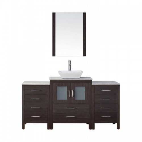Dior 60" Single Bathroom Vanity in Espresso with Marble Top and Square Sink with Polished Chrome Faucet and Mirror