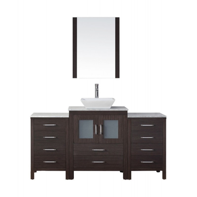 Dior 60" Single Bathroom Vanity in Espresso with Marble Top and Square Sink with Polished Chrome Faucet and Mirror