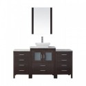 Dior 60" Single Bathroom Vanity in Espresso with Marble Top and Square Sink with Polished Chrome Faucet and Mirror