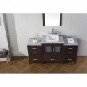 Dior 60" Single Bathroom Vanity in Espresso with Marble Top and Square Sink with Polished Chrome Faucet and Mirror