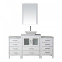 Dior 64" Single Bathroom Vanity in White with Marble Top and Square Sink with Brushed Nickel Faucet and Mirror